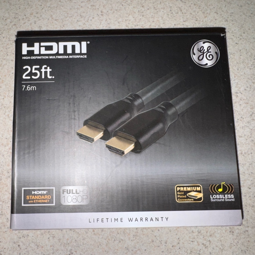 GE 25ft Black HDMI Cable